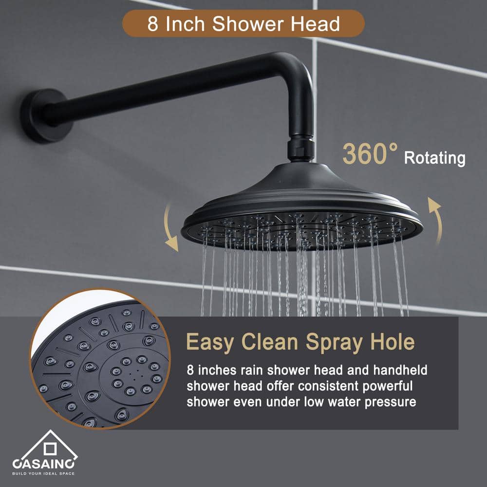 Matte Black Wall-Mounted Rain Shower System with Handheld
