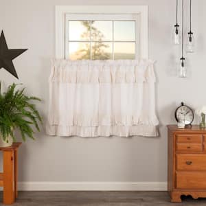 Simple Life Ruffled Flax 36 in. W x 36 in. L Light Filtering Tier Window Panel in Antique White Pair