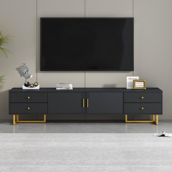 Wallace 70.90 in. Black TV Stand Fits TVs up to 75 in. with Cabinet, Doors and Drawers