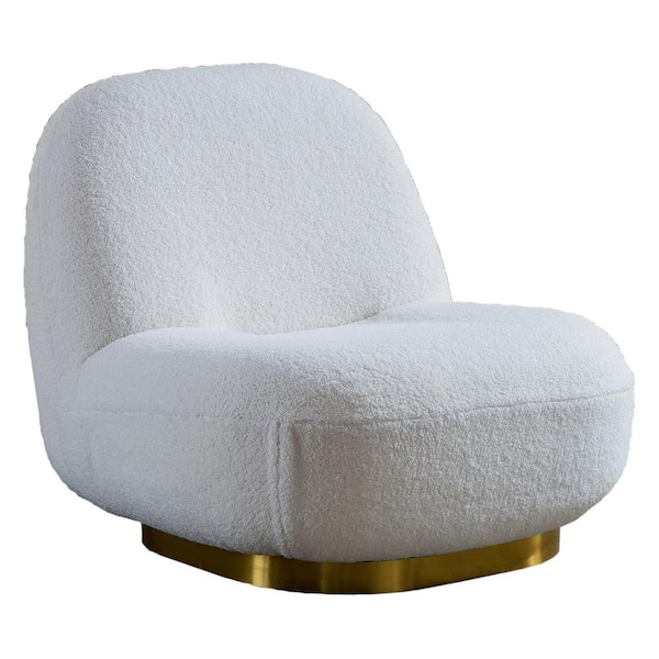 Z-joyee White Velvet Modern Swivel Accent Chair Swivel Barrel Chair with Gold Finish Stainless Steel Base