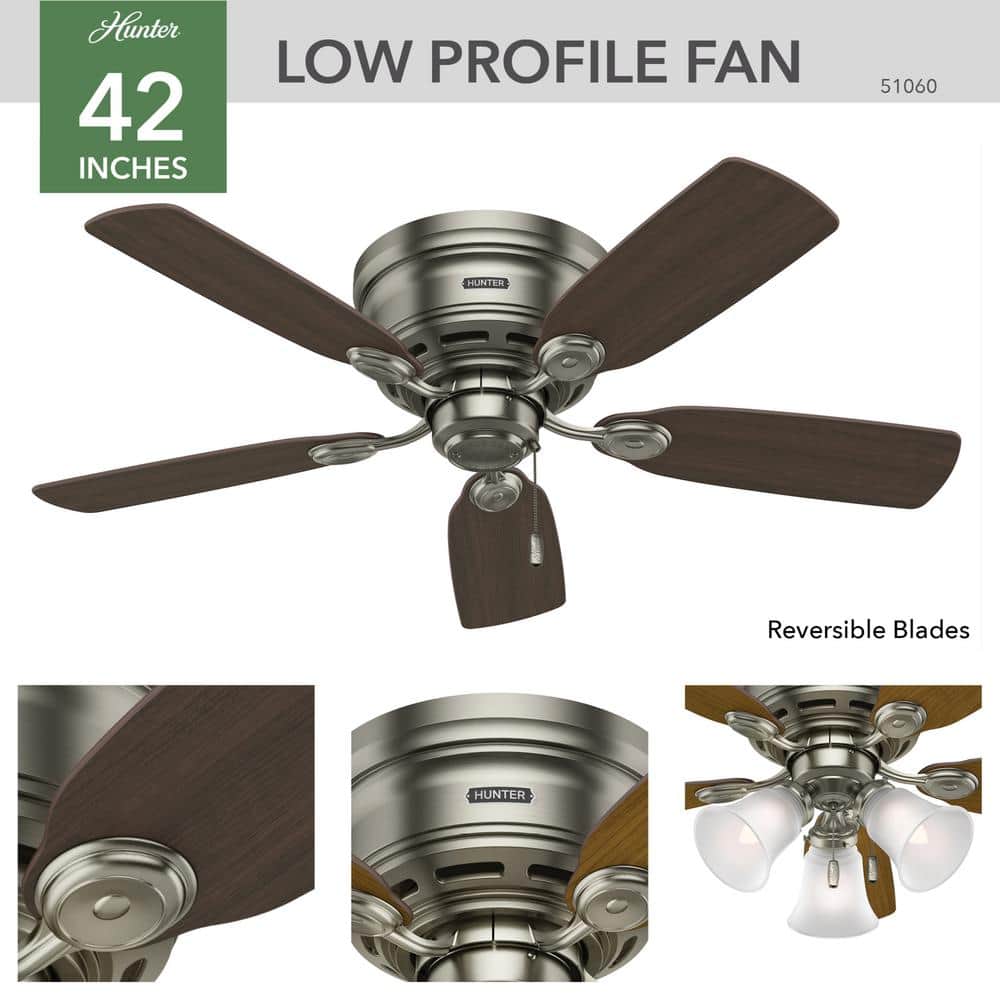 Antique Pewter 42" Low Profile Ceiling Fan with Reversible Chestnut/Walnut Blades