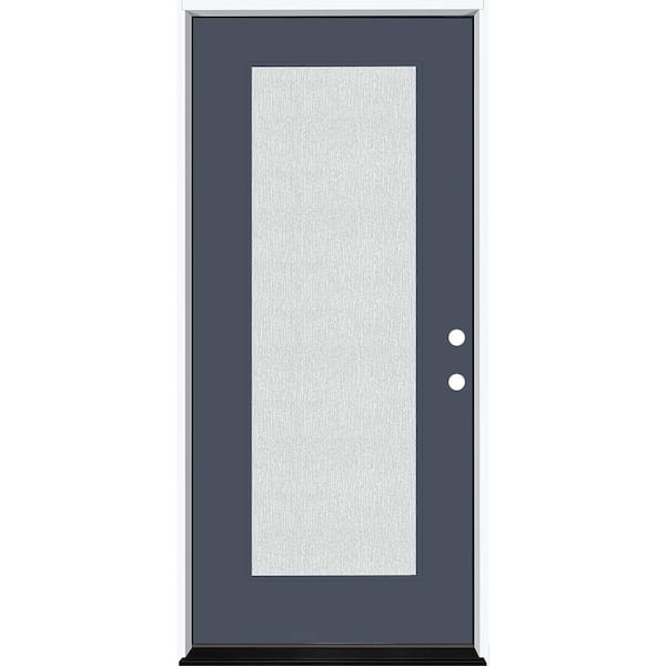 Legacy 36 in. x 80 in. Full Lite Rain Glass LHIS Primed Dark Denim Finish Fiberglass Prehung Front Door
