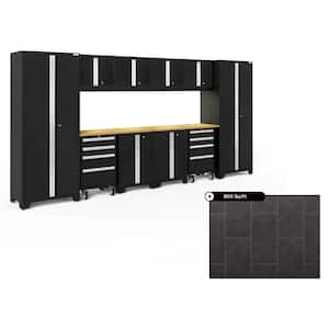 Bold Series 156 in. W x 76.75 in. H x 18 in. D Steel Cabinet Set in Black ( 12- Piece ) with 800 sqft Flooring Bundle