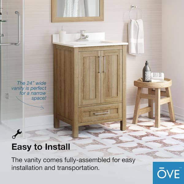 Ove Decors Kansas 24 In W X 19 D 34 5 H Bath Vanity White Oak With Engineered Stone Top Basin 15vva Kans24 12 - How To Install A 24 Inch Bathroom Vanity