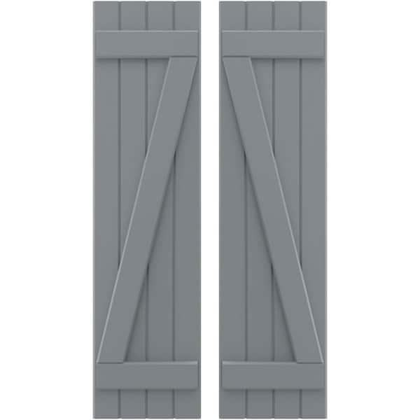 Ekena Millwork 14 in. W x 33 in. H Americraft 4-Board Exterior Real Wood Joined Board and Batten Shutters with Z-Bar in Ocean Swell