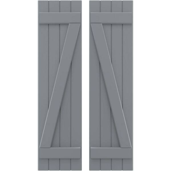 Ekena Millwork 14 in. W x 38 in. H Americraft 4 Board Exterior Real Wood Joined Board and Batten Shutters with Z-Bar Ocean Swell