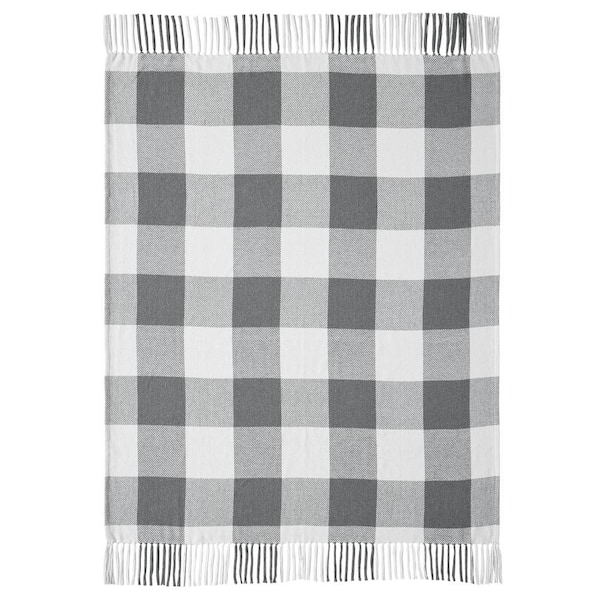 VHC Brands Annie Ash Grey Soft White Buffalo Check Cotton Blend Throw Blanket