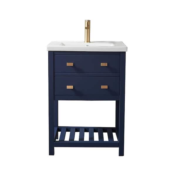 Comllen 24 in. W x 18 in. D x 32 in. H Modern Bathroom Vanity in Blue with White Ceramic Sink Top