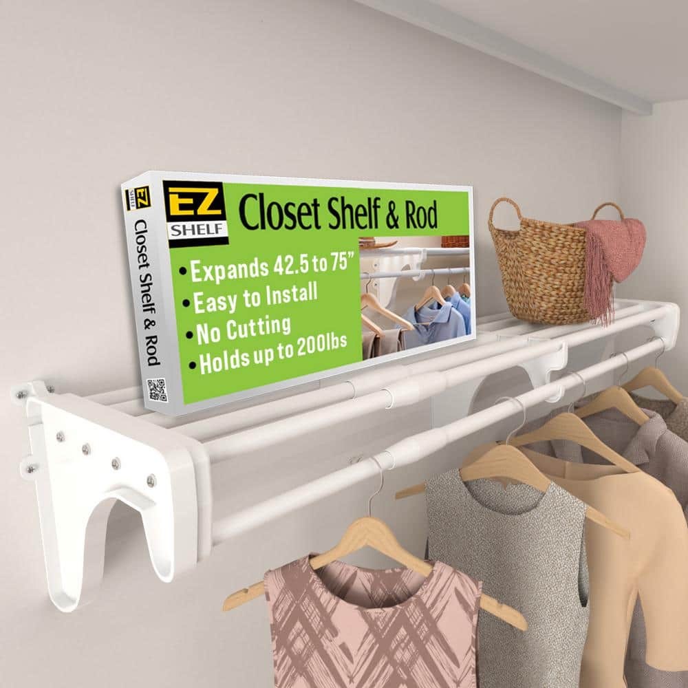 Expandable DIY Closet Shelf & Rod 42 in - 75 in W, White, Mounts to Back Wall with 2 End Brackets, Wire, Closet System price history on PriceWatchPro