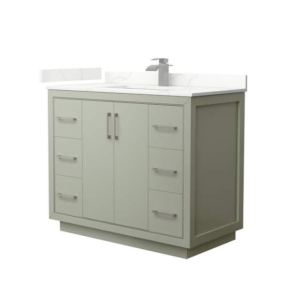 Wyndham Collection Icon 42 in. W x 22 in. D x 35 in. H Single Bath Vanity in Light Green with Giotto Quartz Top