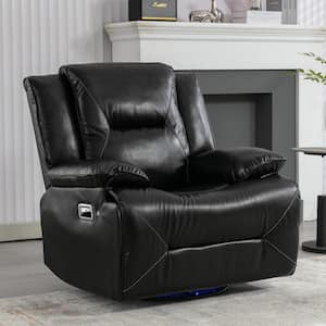 Black 360° Swivel and Rocking Home Theater Recliner Manual Recliner Chair with LED Light Strip
