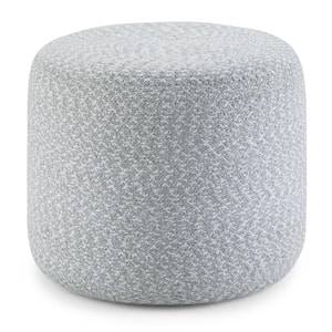 Bayley Boho Round Braided Pouf in Blue, Natural Cotton