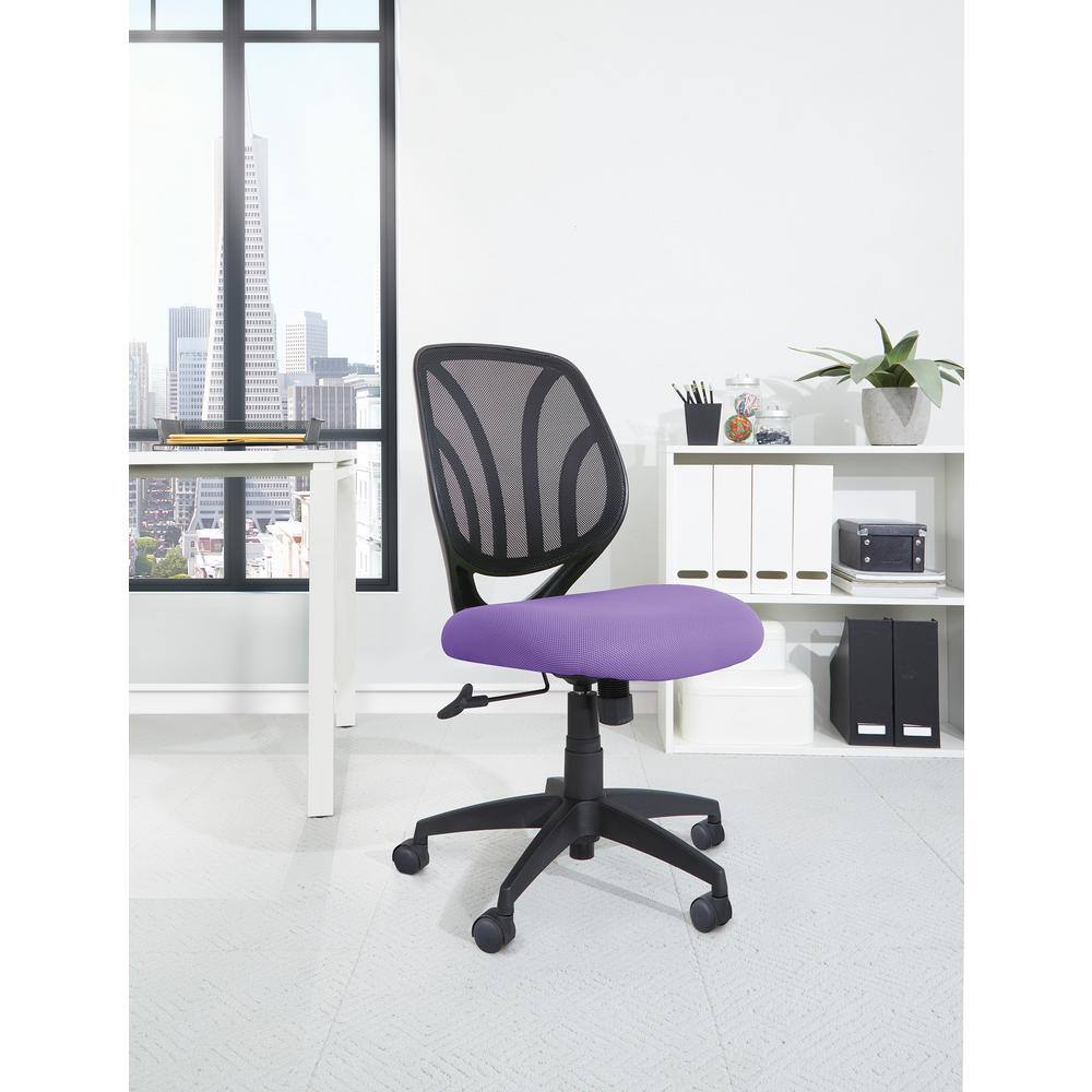 Purple Mesh Armless Swivel Task Chair with Lumbar Support