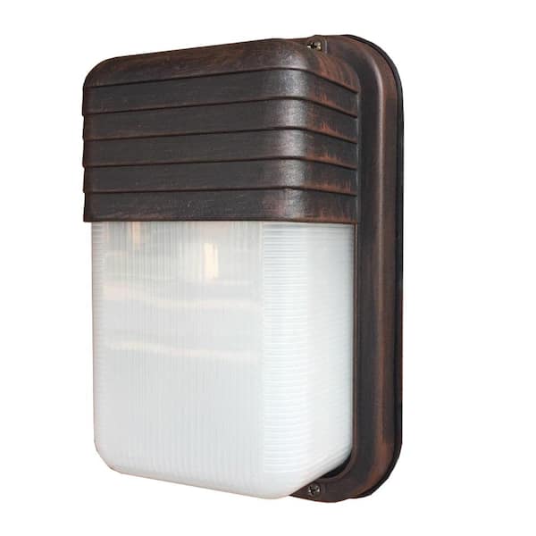 Bel Air Lighting Mesa 10 in. 1-Light Rust Rectangular Bulkhead Outdoor Wall Light Fixture with Ribbed Acrylic Shade
