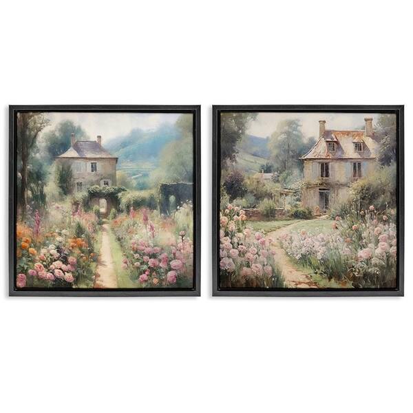 Quaint French Country Garden by RileyB 2 Piece Black Floater Frame Nature Graphic Art Print 25 in. x 25 in.