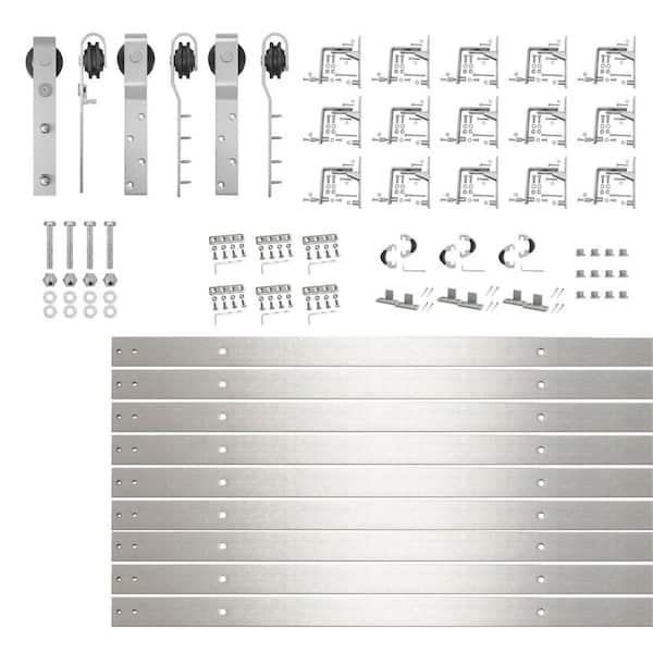 20 ft./240 in. Brushed Nickel Inverted Bent Triple Track Bypass Sliding Barn Door Track and Hardware Kit for Triple Door