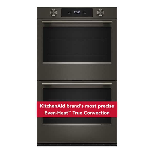 30 in. Double Electric Wall Oven with True Convection Self-Cleaning in Black Ore