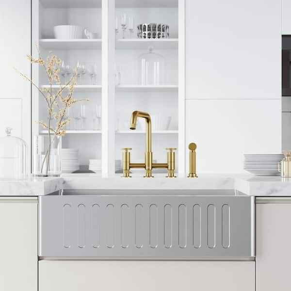 VIGO Cass Double Handle 8 in. Widespread Bridge Kitchen Faucet