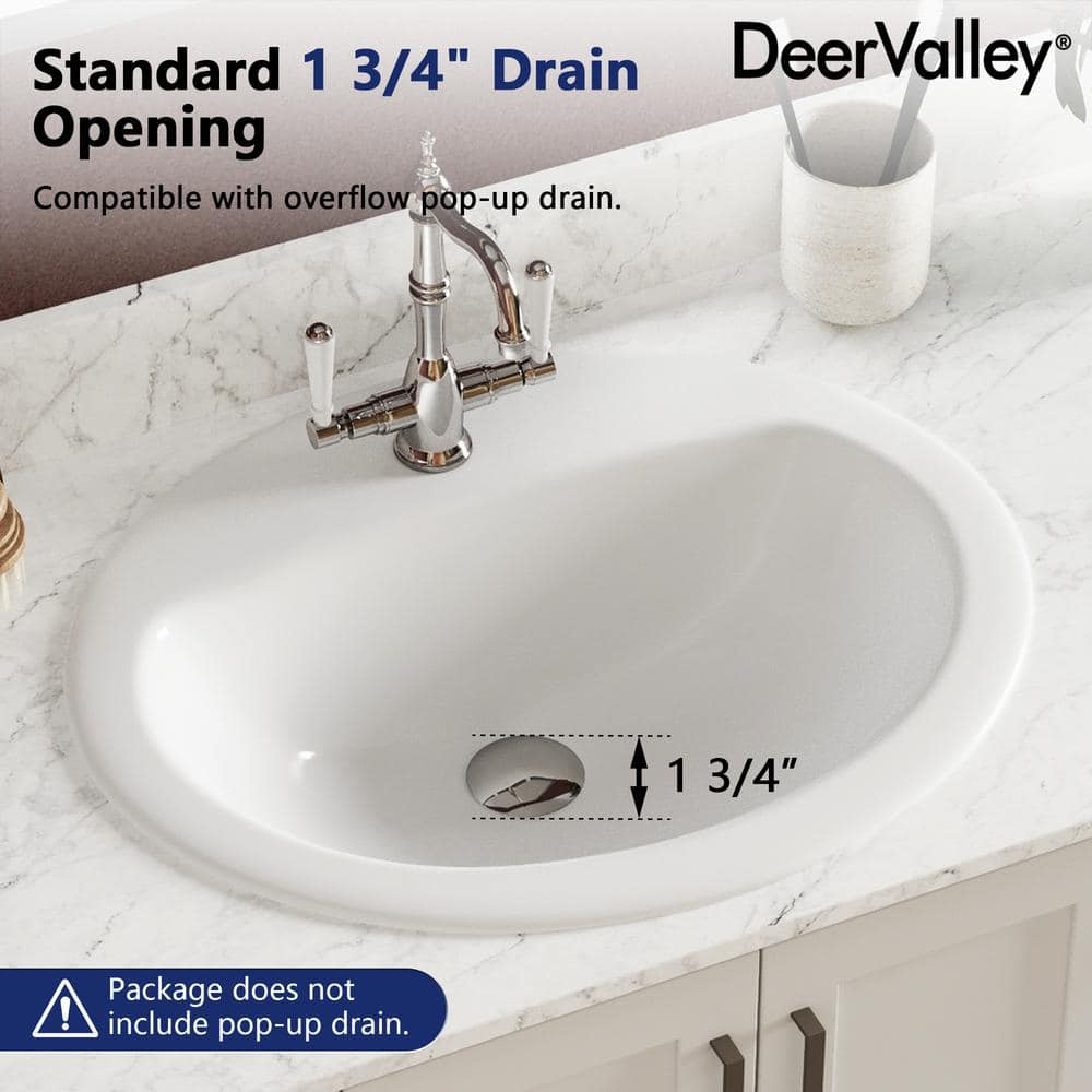 20'' x 17'' White Ceramic Oval Drop-In Bathroom Sink