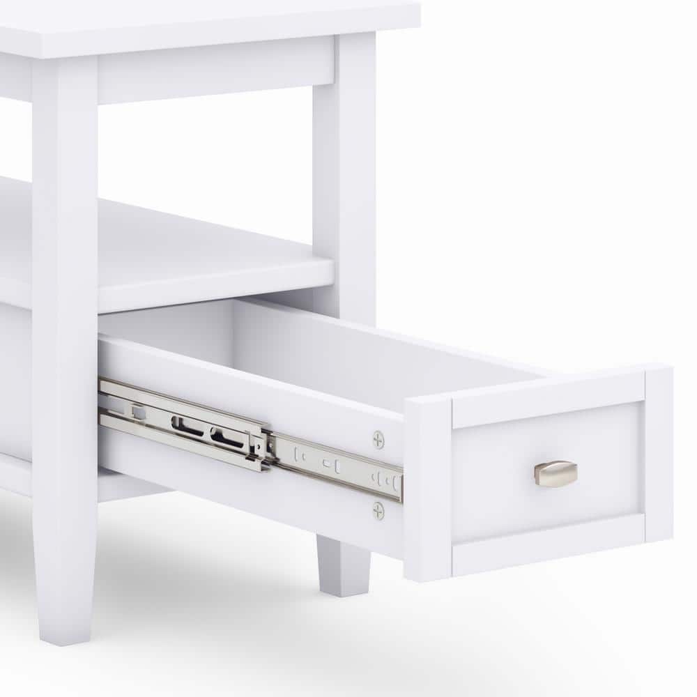 White Solid Wood and Metal Narrow Side Table with Storage