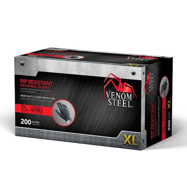 Venom Steel Rip-Resistant Black 2-Layer Disposable Nitrile Gloves