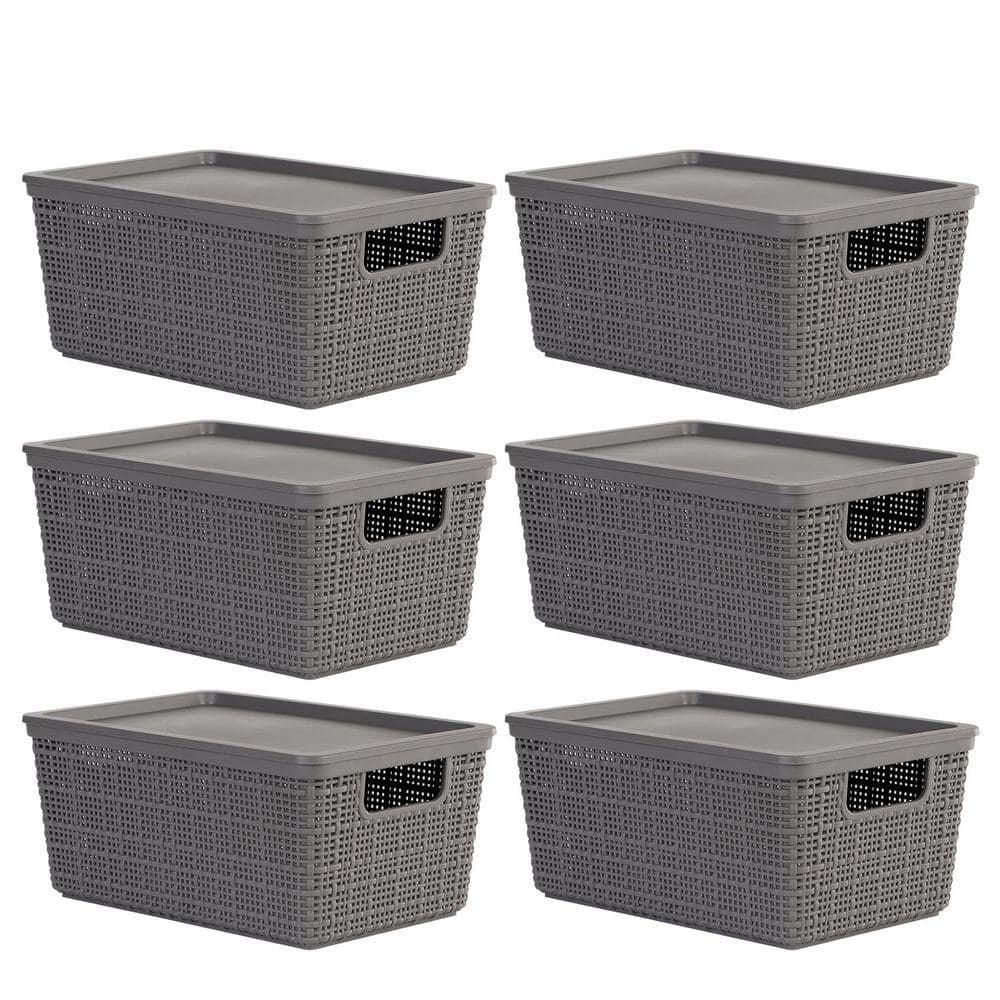 Gray 10.7 in. x 4.8 in. Plastic Decorative Basket Set of 6 with