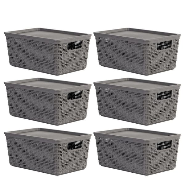 Gray 10.7 in. x 4.8 in. Plastic Decorative Basket Set of 6 with