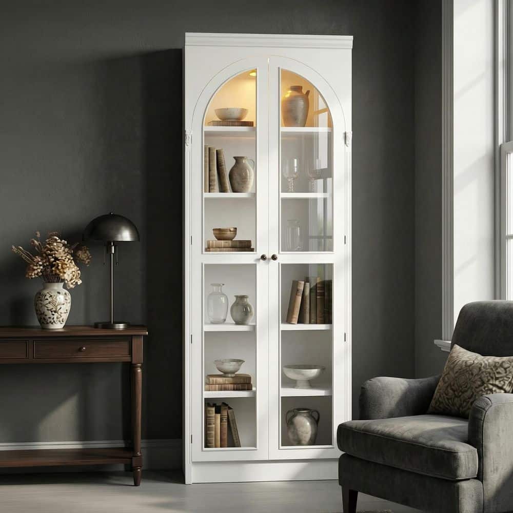 【ベル】CEO Cabinet Storage Set Homsee Pearl Wood 31.5 in. x 86.6 in. Pantry Cabinet with China