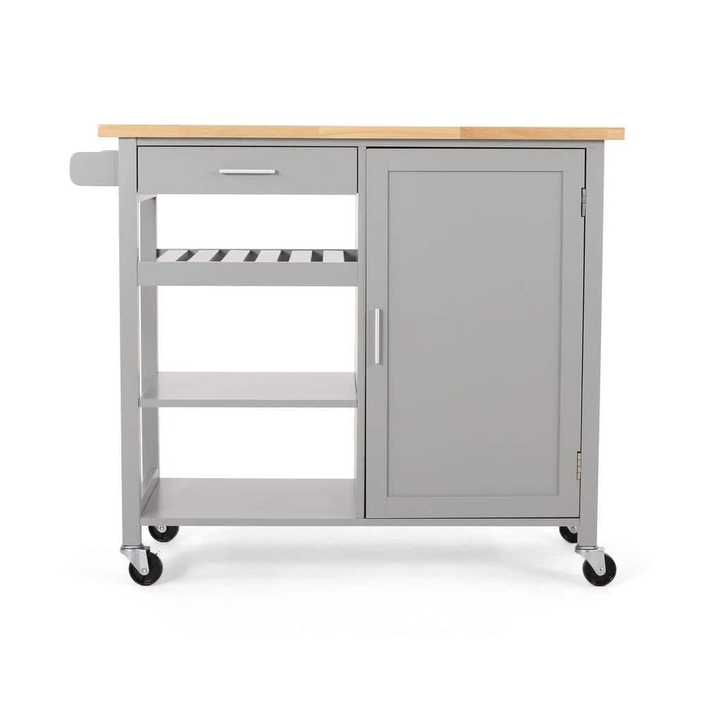Contemporary Grey Wood Kitchen Cart with Storage and Casters