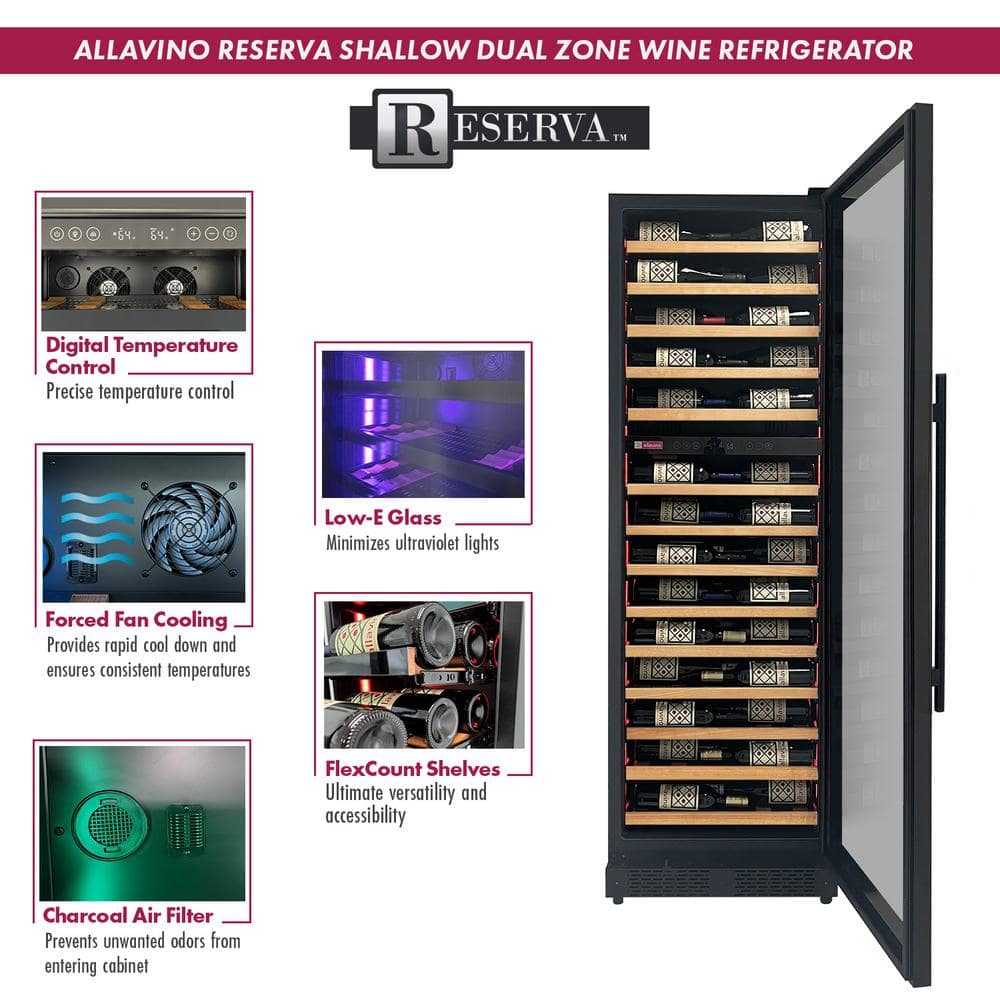 Allavino Dual Zone Black Freestanding 67 Bottle Wine Refrigerator