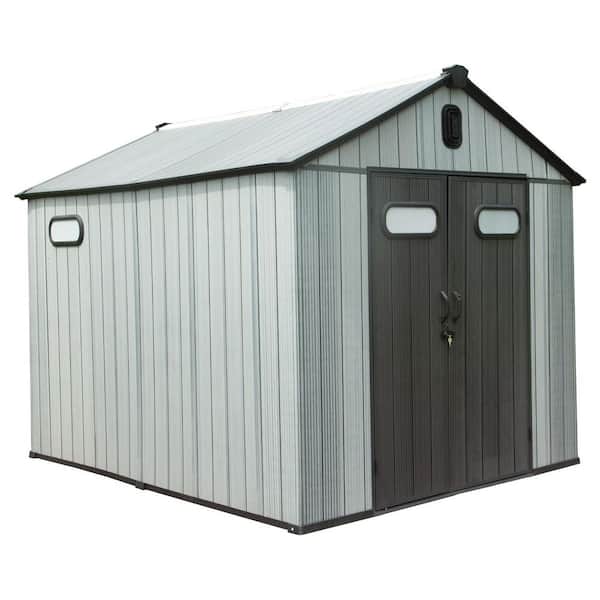 8 ft. W x 10 ft. D Resin Shed with Lockable Door and Windows and Vents, Outside Tool Storage Sheds in Grey (78 sq. ft. )
