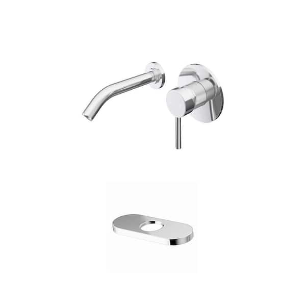 Olus Single Handle Wall Mount Bathroom Faucet and 5.5 in. Hole Cover Deck Plate in Chrome (2-Piece Set)