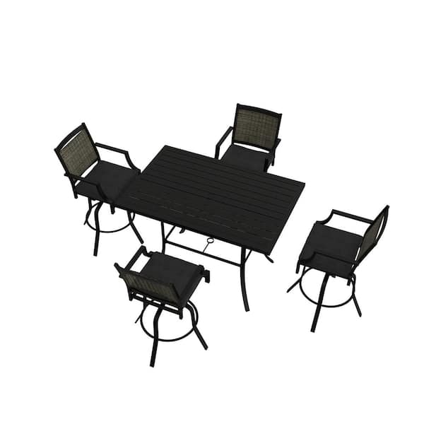 Boyel Living 5-Piece Aluminum Patio Outdoor Dining Set with Swivel Deep Gray Cushions Dining Chairs and Rectangle Table