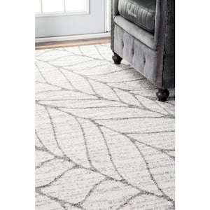 Leaves Abstract Light Gray 8 ft. x 10 ft. Area Rug