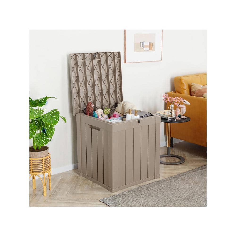 Light Brown Resin Lockable Outdoor Storage Deck Box