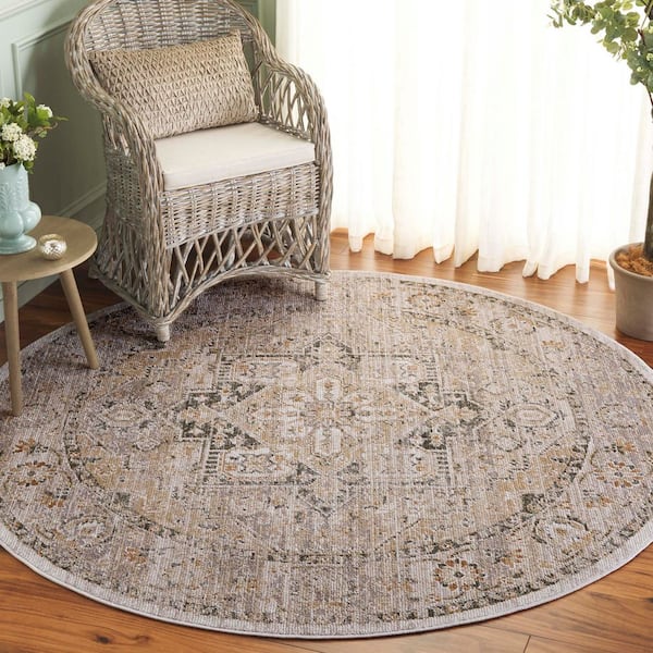 Hazel 6 ft. x 6 ft. Taupe/Green Distressed Medallion Round Area Rug
