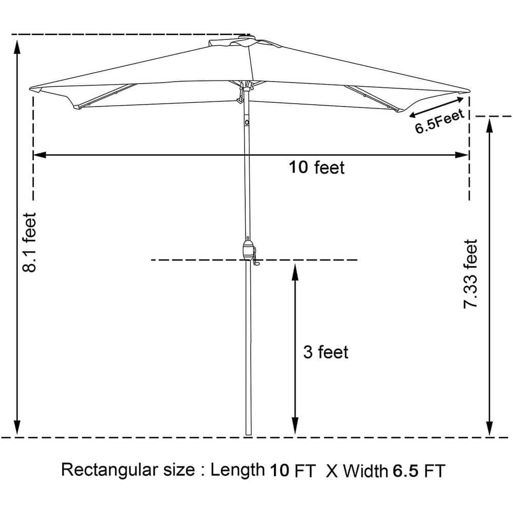 Navy Blue Rectangular Aluminum Patio Umbrella with Tilt and Crank