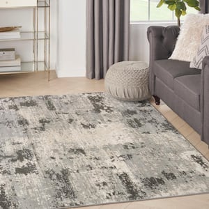 Serenity Home Ivory Grey 4 ft. x 6 ft. Abstract Contemporary Area Rug
