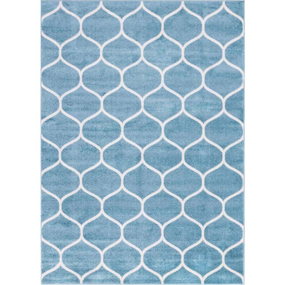 Trellis Frieze Light Blue & Ivory Geometric Area Rug (8' x 11')