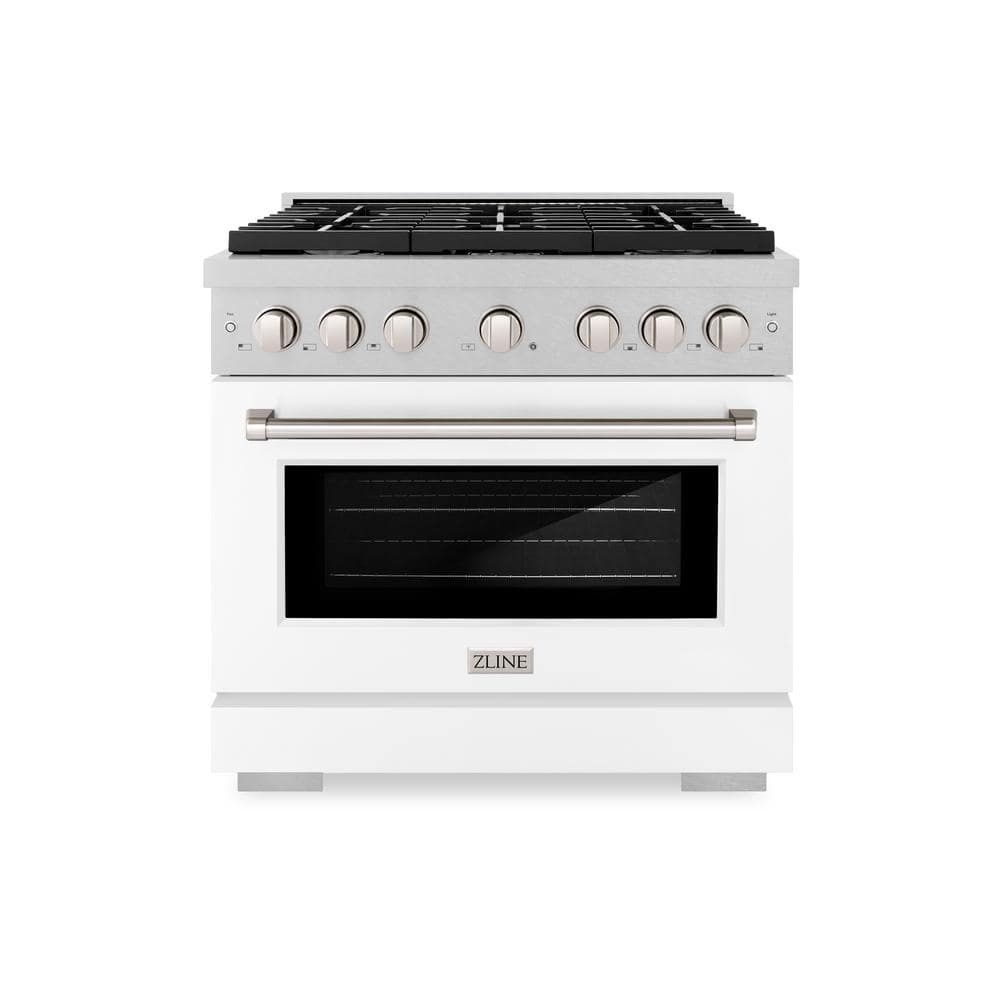 36 in. 6 Burner Freestanding Gas Range & Convection Oven with White Matte Door in Fingerprint Resistant Stainless Steel -  ZLINE Kitchen and Bath, SGRS-WM-36