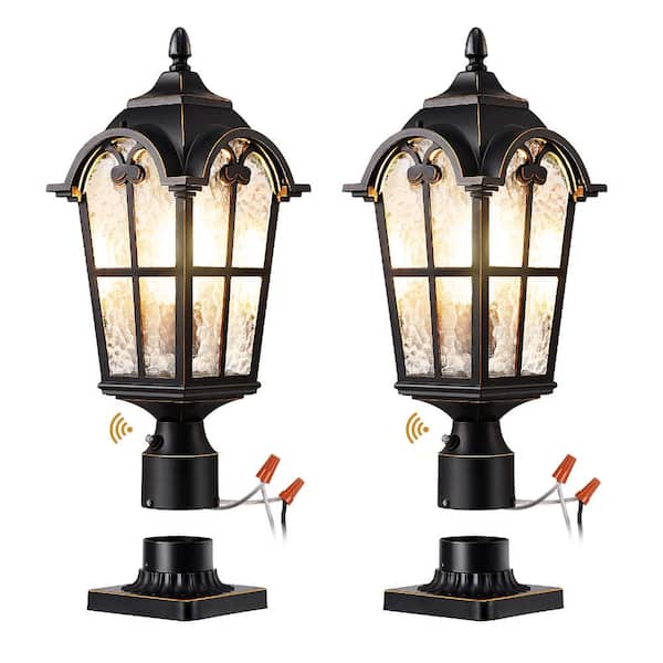 22 in. Large 1-Light Black Aluminum Dusk to Dawn Outdoor Waterproof Pier Mount Light with No Bulbs Included (2-Pack)