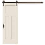 30 in. x 84 in. Craftsman Primed Smooth Molded Composite MDF Barn Door with Rustic Hardware Kit