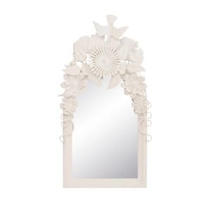 27.5 in. W x 49.25 in. H Wood Antique White Decorative Mirror with Embossed Metal Flowers and Birds
