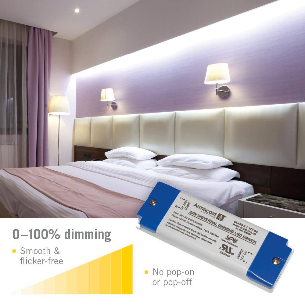 Universal Dimmable 12V 20W LED Driver with Detachable AC Cord