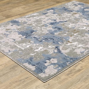 Emory Beige/Blue 2 ft. x 8 ft. Distressed Abstract Polypropylene Polyester Blend Indoor Runner Area Rug