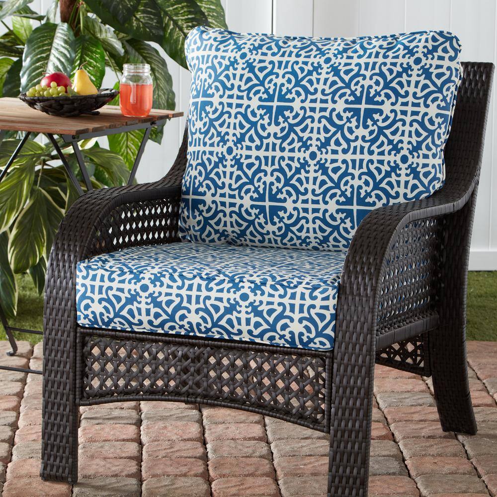 Indigo Lattice 24" Box Foam Fill Outdoor Chair Cushion Set