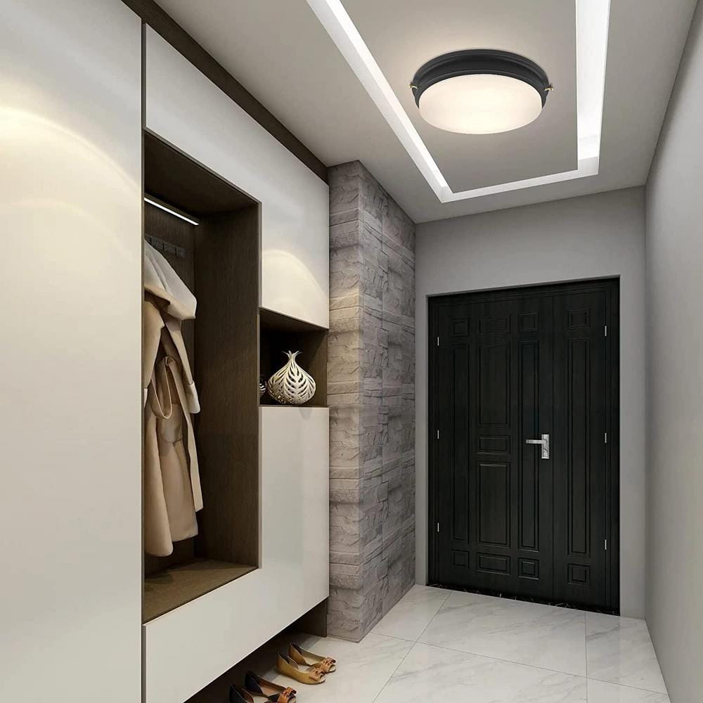 14'' Matte Black LED Flush Mount Ceiling Light with Frosted Glass Shade