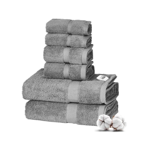 6-Piece Towel Set 600 GSM 100% Cotton Towels for Bathroom 2 Bath Towels 2 Hand Towels and 2 Washcloths (Gray)