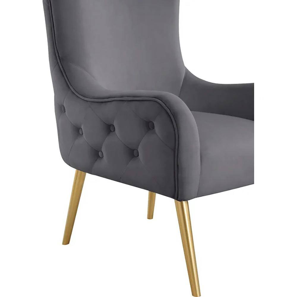 Gray Velvet Barrel Accent Chair with Gold Legs