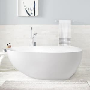 59 in. x 30.7 in. Soaking Bathtub Luxury Stone Resin with Center Drain in Gloss White